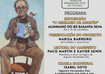 O IESCHA ORGANIZA O ACTO INAUGURAL DA “INICIATIVA AGUSTÍN FERNÁNDEZ PAZ 2026-2027: MIRADAS SOBRE AGUSTÍN”. VENRES 23 DE OUTUBRO DE 2026 – 19:00 H. BIBLIOTECA MUNICIPAL “AGUSTÍN FERNÁNDEZ PAZ” DE VILALBA